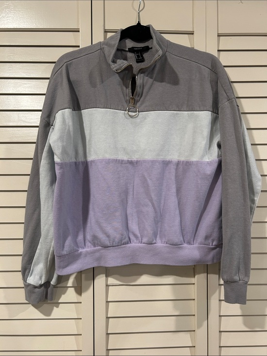 Forever 21 Sweaters - Forever 21 Gray, White & Lavender Colorblock Quarter-Zip Sweater Size L